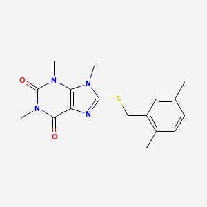 molecular formula C17H20N4O2S B2405202 8-[(2,5-Dimethylphenyl)methylsulfanyl]-1,3,9-trimethylpurine-2,6-dione CAS No. 897453-57-5