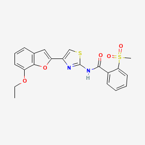 molecular formula C21H18N2O5S2 B2405205 N-(4-(7-ethoxybenzofuran-2-yl)thiazol-2-yl)-2-(methylsulfonyl)benzamide CAS No. 921571-53-1