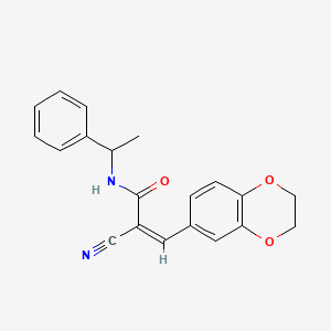 molecular formula C20H18N2O3 B2405213 (Z)-2-Cyano-3-(2,3-dihydro-1,4-benzodioxin-6-yl)-N-(1-phenylethyl)prop-2-enamide CAS No. 725709-91-1