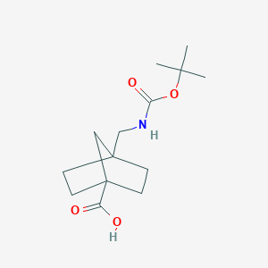 molecular formula C14H23NO4 B2405222 4-(((tert-Butoxycarbonyl)amino)methyl)bicyclo[2.2.1]heptane-1-carboxylic acid CAS No. 1956325-65-7