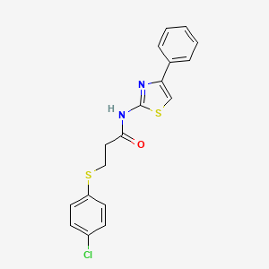 molecular formula C18H15ClN2OS2 B2405237 3-[(4-氯苯基)硫代]-N-(4-苯基-1,3-噻唑-2-基)丙酰胺 CAS No. 881944-09-8