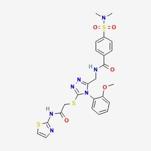 molecular formula C24H25N7O5S3 B2405240 4-(N,N-dimethylsulfamoyl)-N-((4-(2-methoxyphenyl)-5-((2-oxo-2-(thiazol-2-ylamino)ethyl)thio)-4H-1,2,4-triazol-3-yl)methyl)benzamide CAS No. 310427-37-3