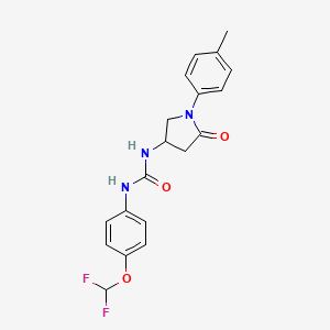 molecular formula C19H19F2N3O3 B2405321 1-(4-(二氟甲氧基)苯基)-3-(5-氧代-1-(对甲苯基)吡咯烷-3-基)脲 CAS No. 894023-95-1