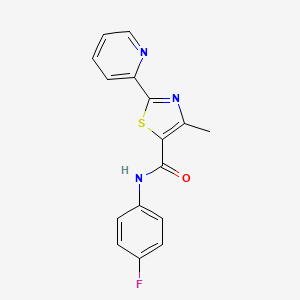 molecular formula C16H12FN3OS B2405323 N-(4-氟苯基)-4-甲基-2-(2-吡啶基)-1,3-噻唑-5-甲酰胺 CAS No. 400079-00-7