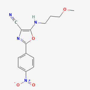 molecular formula C14H14N4O4 B2405347 5-((3-甲氧基丙基)氨基)-2-(4-硝基苯基)噁唑-4-碳腈 CAS No. 613649-74-4