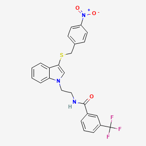 molecular formula C25H20F3N3O3S B2405374 N-[2-[3-[(4-nitrophenyl)methylsulfanyl]indol-1-yl]ethyl]-3-(trifluoromethyl)benzamide CAS No. 532973-93-6