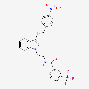 molecular formula C25H20F3N3O3S B2405374 N-[2-[3-[(4-ニトロフェニル)メチルスルファニル]インドール-1-イル]エチル]-3-(トリフルオロメチル)ベンズアミド CAS No. 532973-93-6