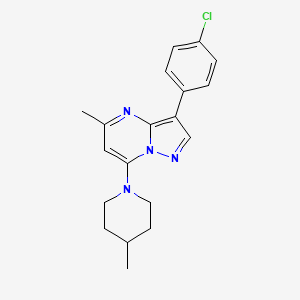 molecular formula C19H21ClN4 B2405396 3-(4-Chlorophenyl)-5-methyl-7-(4-methylpiperidin-1-yl)pyrazolo[1,5-a]pyrimidine CAS No. 900291-23-8