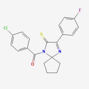 molecular formula C20H16ClFN2OS B2405403 1-(4-Chlorobenzoyl)-3-(4-fluorophenyl)-1,4-diazaspiro[4.4]non-3-ene-2-thione CAS No. 1224001-01-7