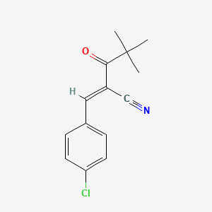 molecular formula C14H14ClNO B2405404 (2E)-2-[(4-chlorophenyl)methylidene]-4,4-dimethyl-3-oxopentanenitrile CAS No. 958266-54-1