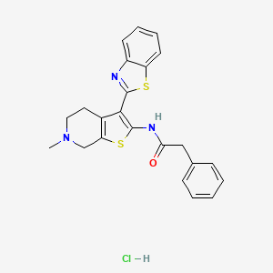 molecular formula C23H22ClN3OS2 B2405405 N-(3-(benzo[d]thiazol-2-yl)-6-methyl-4,5,6,7-tetrahydrothieno[2,3-c]pyridin-2-yl)-2-phenylacetamide hydrochloride CAS No. 1184964-04-2