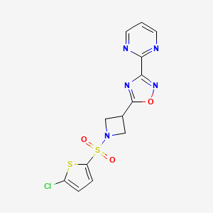 molecular formula C13H10ClN5O3S2 B2405430 5-(1-((5-Chlorothiophen-2-yl)sulfonyl)azetidin-3-yl)-3-(pyrimidin-2-yl)-1,2,4-oxadiazole CAS No. 1327315-98-9