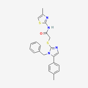 molecular formula C23H22N4OS2 B2405436 2-((1-benzyl-5-(p-tolyl)-1H-imidazol-2-yl)thio)-N-(4-methylthiazol-2-yl)acetamide CAS No. 1207003-86-8