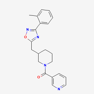 molecular formula C21H22N4O2 B2405438 Pyridin-3-yl(3-((3-(o-tolyl)-1,2,4-oxadiazol-5-yl)methyl)piperidin-1-yl)methanone CAS No. 1706234-98-1