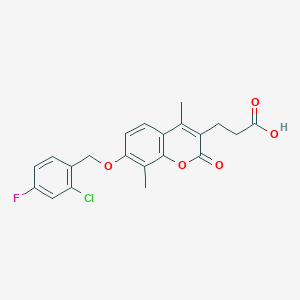 molecular formula C21H18ClFO5 B2405443 3-{7-[(2-chloro-4-fluorobenzyl)oxy]-4,8-dimethyl-2-oxo-2H-chromen-3-yl}propanoic acid CAS No. 858755-01-8