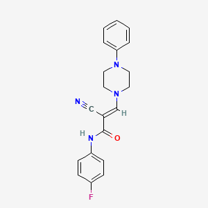 molecular formula C20H19FN4O B2405451 (E)-2-cyano-N-(4-fluorophenyl)-3-(4-phenylpiperazin-1-yl)acrylamide CAS No. 885181-84-0