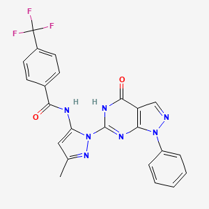 molecular formula C23H16F3N7O2 B2405472 N-(3-methyl-1-(4-oxo-1-phenyl-4,5-dihydro-1H-pyrazolo[3,4-d]pyrimidin-6-yl)-1H-pyrazol-5-yl)-4-(trifluoromethyl)benzamide CAS No. 1019097-44-9