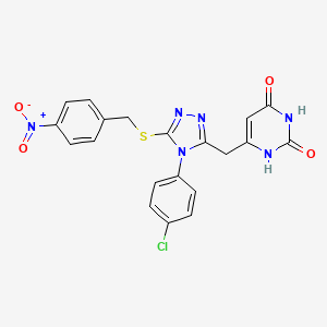 molecular formula C20H15ClN6O4S B2405474 6-((4-(4-chlorophenyl)-5-((4-nitrobenzyl)thio)-4H-1,2,4-triazol-3-yl)methyl)pyrimidine-2,4(1H,3H)-dione CAS No. 852155-00-1