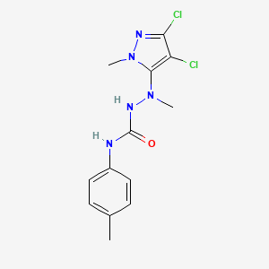 molecular formula C13H15Cl2N5O B2405482 2-(3,4-dichloro-1-methyl-1H-pyrazol-5-yl)-2-methyl-N-(4-methylphenyl)-1-hydrazinecarboxamide CAS No. 318284-29-6