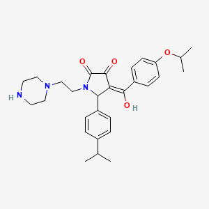molecular formula C29H37N3O4 B2405493 3-hydroxy-4-(4-isopropoxybenzoyl)-5-(4-isopropylphenyl)-1-(2-(piperazin-1-yl)ethyl)-1H-pyrrol-2(5H)-one CAS No. 384795-81-7
