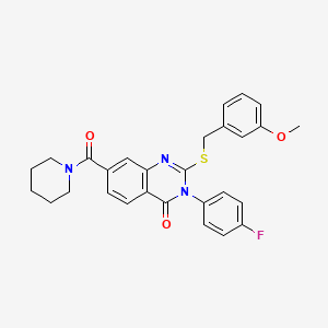 molecular formula C28H26FN3O3S B2405494 3-(4-氟苯基)-2-((3-甲氧基苄基)硫代)-7-(哌啶-1-羰基)喹唑啉-4(3H)-酮 CAS No. 1115368-12-1