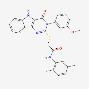 molecular formula C27H24N4O3S B2405499 N-(2,5-dimethylphenyl)-2-((3-(3-methoxyphenyl)-4-oxo-4,5-dihydro-3H-pyrimido[5,4-b]indol-2-yl)thio)acetamide CAS No. 536706-48-6