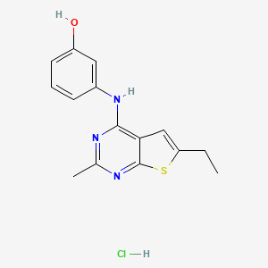 molecular formula C15H16ClN3OS B2405511 3-((6-Ethyl-2-methylthieno[2,3-d]pyrimidin-4-yl)amino)phenol hydrochloride CAS No. 1049741-17-4