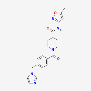 molecular formula C21H23N5O3 B2405512 1-(4-((1H-imidazol-1-yl)methyl)benzoyl)-N-(5-methylisoxazol-3-yl)piperidine-4-carboxamide CAS No. 1226458-46-3