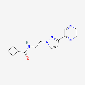 molecular formula C14H17N5O B2405515 N-(2-(3-(吡嗪-2-基)-1H-吡唑-1-基)乙基)环丁烷甲酰胺 CAS No. 2034511-14-1