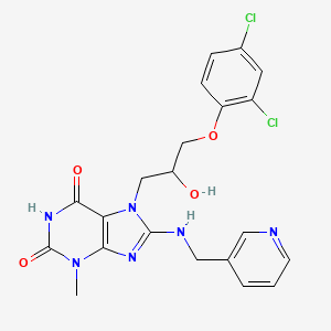 molecular formula C21H20Cl2N6O4 B2405527 7-(3-(2,4-dichlorophenoxy)-2-hydroxypropyl)-3-methyl-8-((pyridin-3-ylmethyl)amino)-1H-purine-2,6(3H,7H)-dione CAS No. 923193-77-5