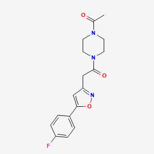 molecular formula C17H18FN3O3 B2405532 1-(4-Acetylpiperazin-1-yl)-2-(5-(4-fluorophenyl)isoxazol-3-yl)ethanone CAS No. 953228-65-4