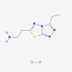 molecular formula C7H12ClN5S B2405536 2-{3-Ethyl-[1,2,4]triazolo[3,4-b][1,3,4]thiadiazol-6-yl}ethan-1-amine hydrochloride CAS No. 1215685-33-8