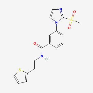 molecular formula C17H17N3O3S2 B2405539 3-(2-(甲基磺酰基)-1H-咪唑-1-基)-N-(2-(噻吩-2-基)乙基)苯甲酰胺 CAS No. 2034509-73-2