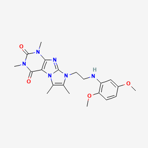 molecular formula C21H26N6O4 B2405561 8-(2-((2,5-dimethoxyphenyl)amino)ethyl)-1,3,6,7-tetramethyl-1H-imidazo[2,1-f]purine-2,4(3H,8H)-dione CAS No. 923129-03-7