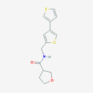 molecular formula C14H15NO2S2 B2405562 N-[(4-Thiophen-3-ylthiophen-2-yl)methyl]oxolane-3-carboxamide CAS No. 2379977-00-9