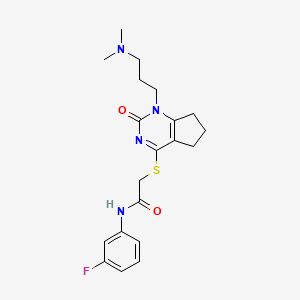molecular formula C20H25FN4O2S B2405564 2-[[1-[3-(dimethylamino)propyl]-2-oxo-6,7-dihydro-5H-cyclopenta[d]pyrimidin-4-yl]sulfanyl]-N-(3-fluorophenyl)acetamide CAS No. 898460-10-1