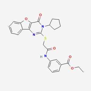 Ethyl 3-({[(3-cyclopentyl-4-oxo-3,4-dihydro[1]benzofuro[3,2-d]pyrimidin-2-yl)sulfanyl]acetyl}amino)benzoate