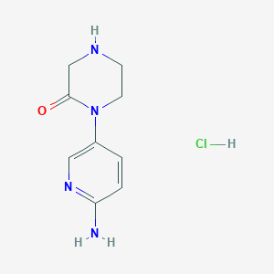 molecular formula C9H13ClN4O B2405581 1-(6-Aminopyridin-3-yl)piperazin-2-one;hydrochloride CAS No. 2413868-84-3
