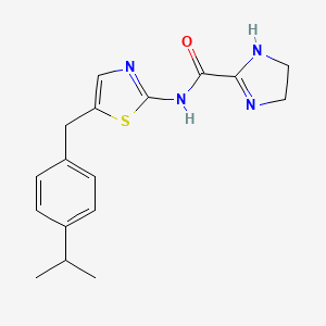 molecular formula C17H20N4OS B2405588 N-[5-[(4-丙-2-基苯基)甲基]-1,3-噻唑-2-基]-4,5-二氢-1H-咪唑-2-甲酰胺 CAS No. 878677-80-6