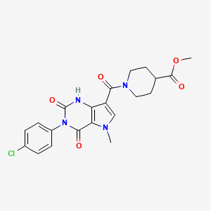 molecular formula C21H21ClN4O5 B2405593 methyl 1-(3-(4-chlorophenyl)-5-methyl-2,4-dioxo-2,3,4,5-tetrahydro-1H-pyrrolo[3,2-d]pyrimidine-7-carbonyl)piperidine-4-carboxylate CAS No. 921852-37-1
