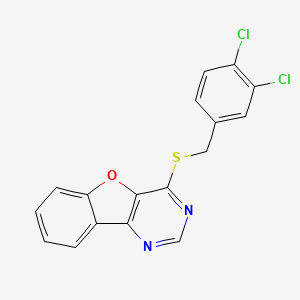 molecular formula C17H10Cl2N2OS B2405595 4-((3,4-Dichlorobenzyl)thio)benzofuro[3,2-d]pyrimidine CAS No. 851130-53-5