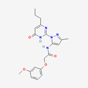 molecular formula C20H23N5O4 B2405599 2-(3-methoxyphenoxy)-N-(3-methyl-1-(6-oxo-4-propyl-1,6-dihydropyrimidin-2-yl)-1H-pyrazol-5-yl)acetamide CAS No. 1002932-57-1