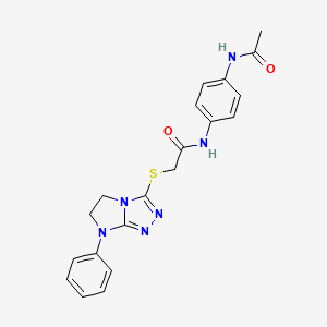 molecular formula C20H20N6O2S B2405610 N-(4-acetamidophenyl)-2-((7-phenyl-6,7-dihydro-5H-imidazo[2,1-c][1,2,4]triazol-3-yl)thio)acetamide CAS No. 921833-79-6