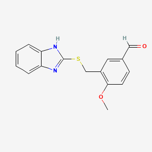 molecular formula C16H14N2O2S B2405612 3-[(1H-Benzimidazol-2-ylthio)methyl]-4-methoxybenzaldehyde CAS No. 615280-10-9