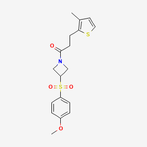 molecular formula C18H21NO4S2 B2405639 1-(3-((4-Methoxyphenyl)sulfonyl)azetidin-1-yl)-3-(3-methylthiophen-2-yl)propan-1-one CAS No. 1704522-35-9