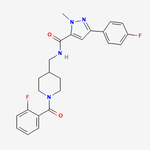 molecular formula C24H24F2N4O2 B2405712 N-((1-(2-fluorobenzoyl)piperidin-4-yl)methyl)-3-(4-fluorophenyl)-1-methyl-1H-pyrazole-5-carboxamide CAS No. 1396633-52-5