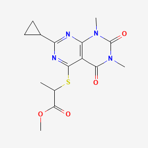molecular formula C15H18N4O4S B2405727 Methyl 2-((2-cyclopropyl-6,8-dimethyl-5,7-dioxo-5,6,7,8-tetrahydropyrimido[4,5-d]pyrimidin-4-yl)thio)propanoate CAS No. 896677-54-6