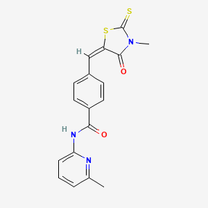 molecular formula C18H15N3O2S2 B2405735 (E)-4-((3-methyl-4-oxo-2-thioxothiazolidin-5-ylidene)methyl)-N-(6-methylpyridin-2-yl)benzamide CAS No. 854002-37-2