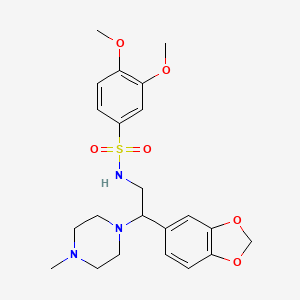 molecular formula C22H29N3O6S B2405739 N-(2-(benzo[d][1,3]dioxol-5-yl)-2-(4-methylpiperazin-1-yl)ethyl)-3,4-dimethoxybenzenesulfonamide CAS No. 896258-84-7