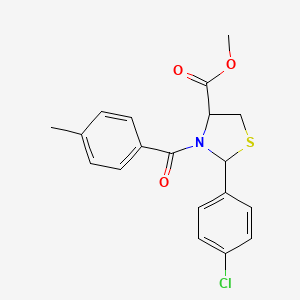 molecular formula C19H18ClNO3S B2405741 Methyl 2-(4-chlorophenyl)-3-(4-methylbenzoyl)-1,3-thiazolane-4-carboxylate CAS No. 477768-31-3